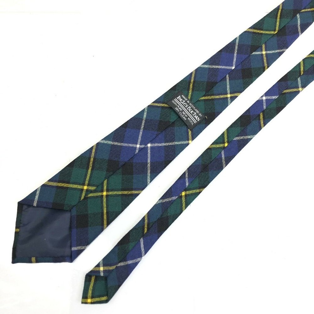 Ingles Buchan Tie Plaid Blue Green Yellow Wool View 3